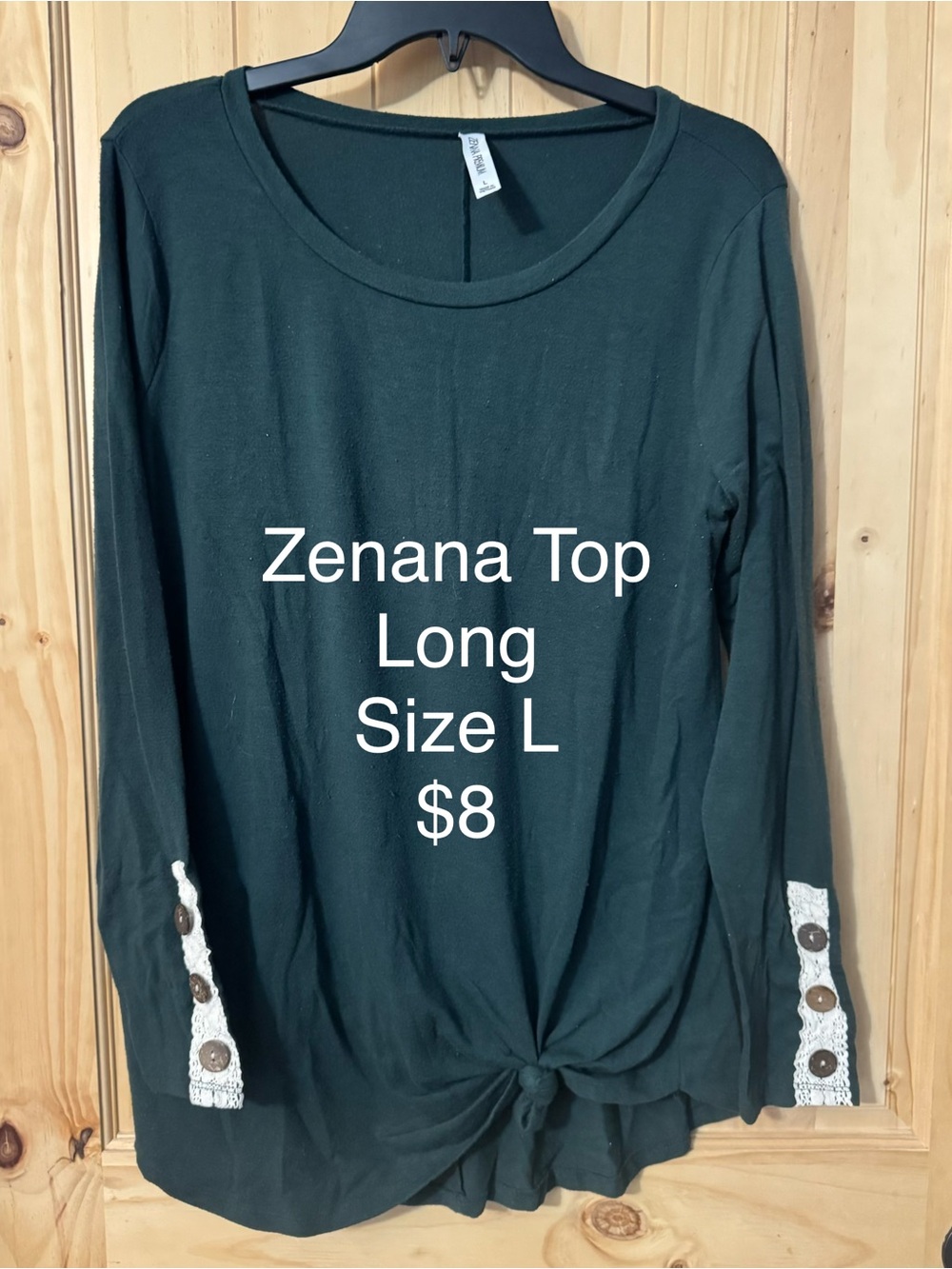 Zenana Outfitters Long Sleeve Knot Front Top - Dark Green